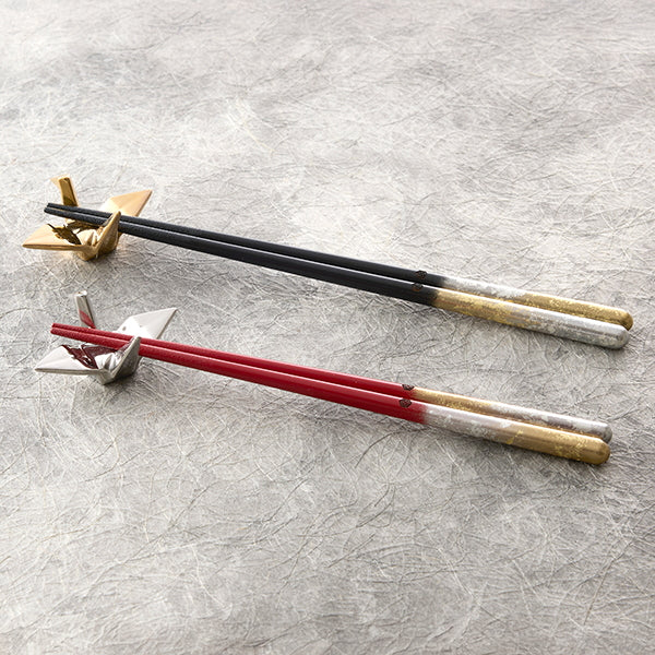 "Senkaku Banki" Crane & Turtle Chopsticks and Chopstick Rest Set – Gold & Silver