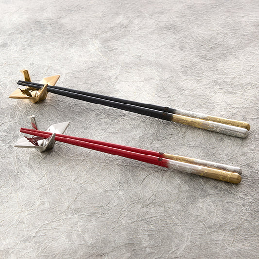 "Senkaku Banki" Crane & Turtle Chopsticks and Chopstick Rest Set – Gold & Silver