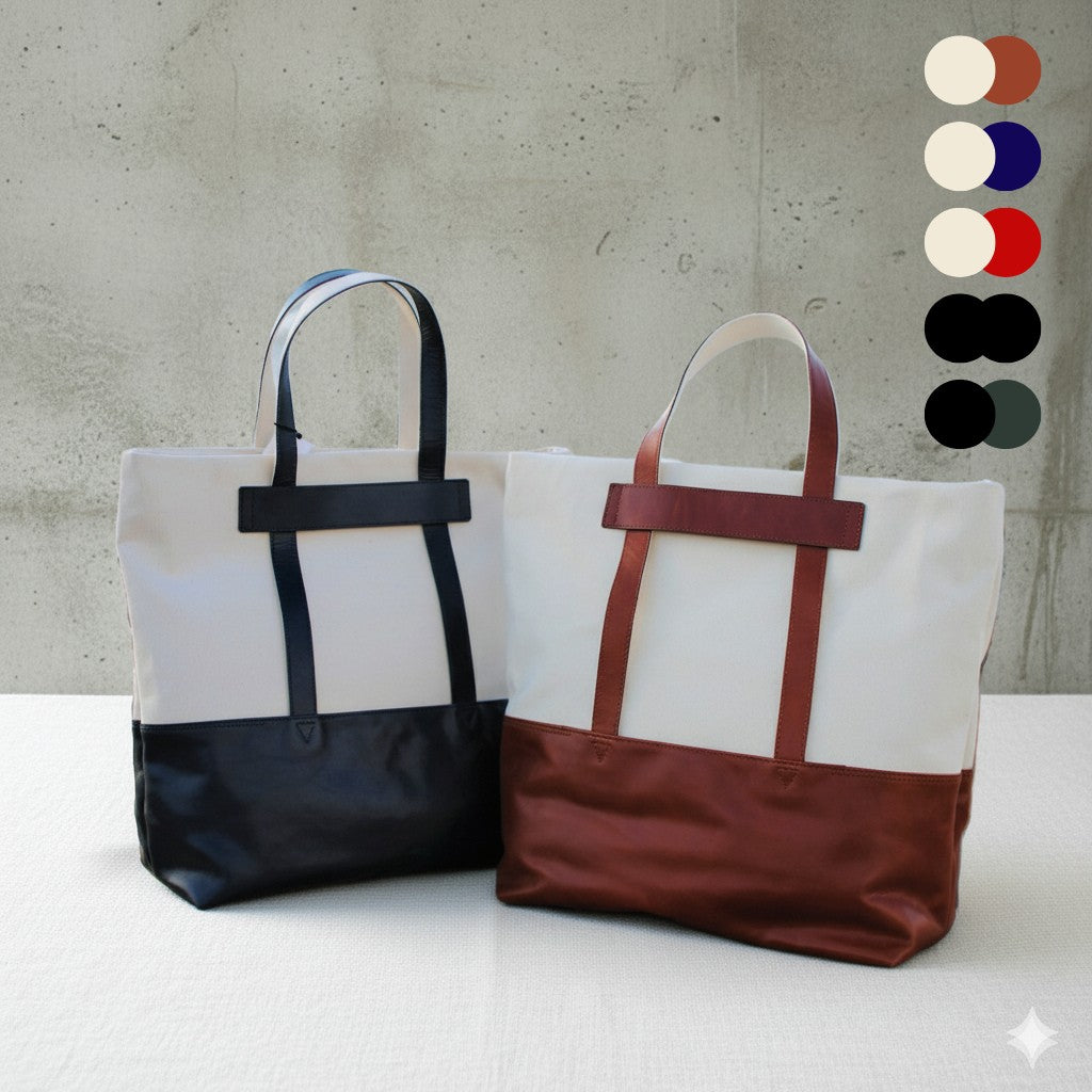 MahL +81 Kurashiki Canvas & Aged Smooth Leather 2-Way Convertable Tote