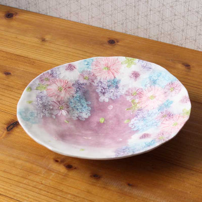 "Shikisai-ka" Hand-Painted Floral Serving Plate (Seto Ware)