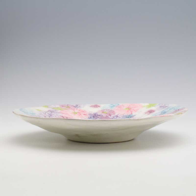 "Shikisai-ka" Hand-Painted Floral Serving Plate (Seto Ware)