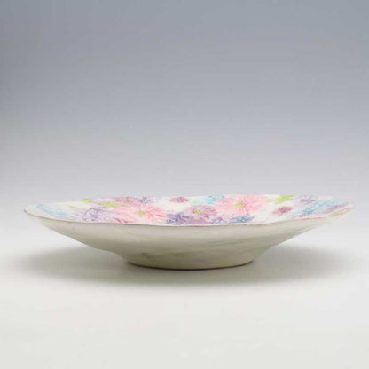 "Shikisai-ka" Hand-Painted Floral Serving Plate (Seto Ware)